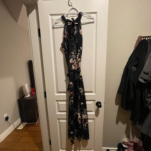High neck navy floral maxi dress, size small - Picture 2 of 2